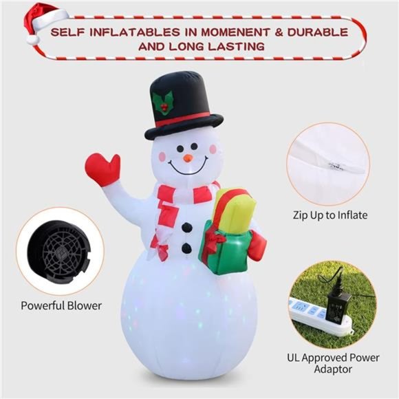 5 Foot Inflatable Snowman w/Colored LEDs, Christmas Inflatables With Lights - Picture 6 of 7